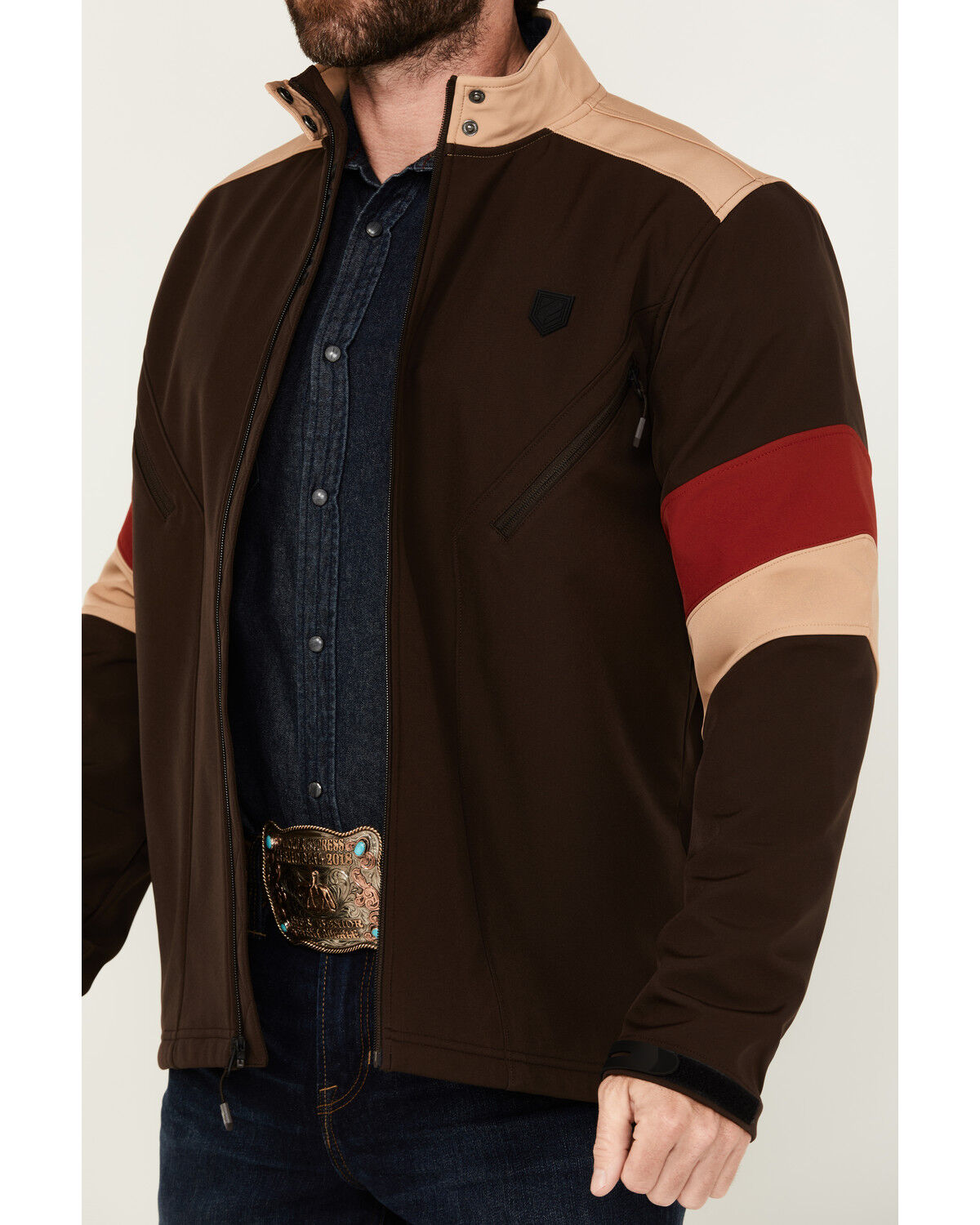 Image #3 - RANK 45® Men's Chevron Moto Softshell Jacket, Coffee, hi-res