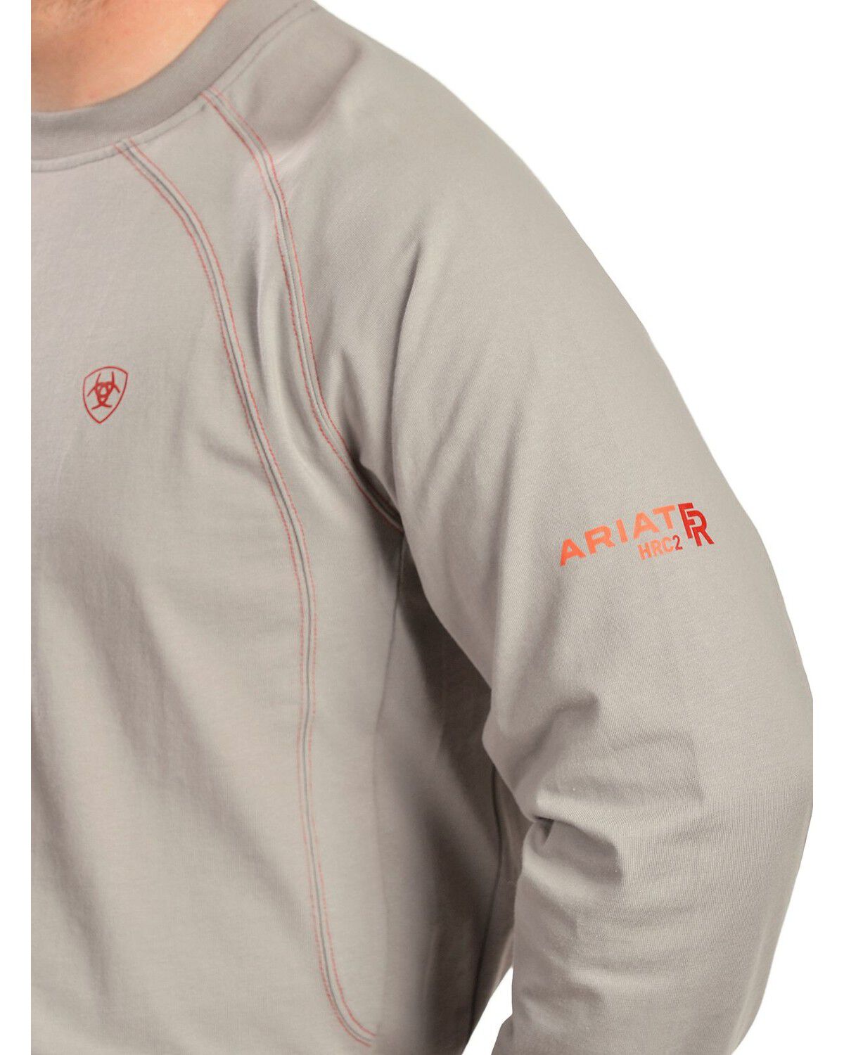 Image #2 - Ariat Men's FR Work Crew Long Sleeve T-Shirt, Silver, hi-res