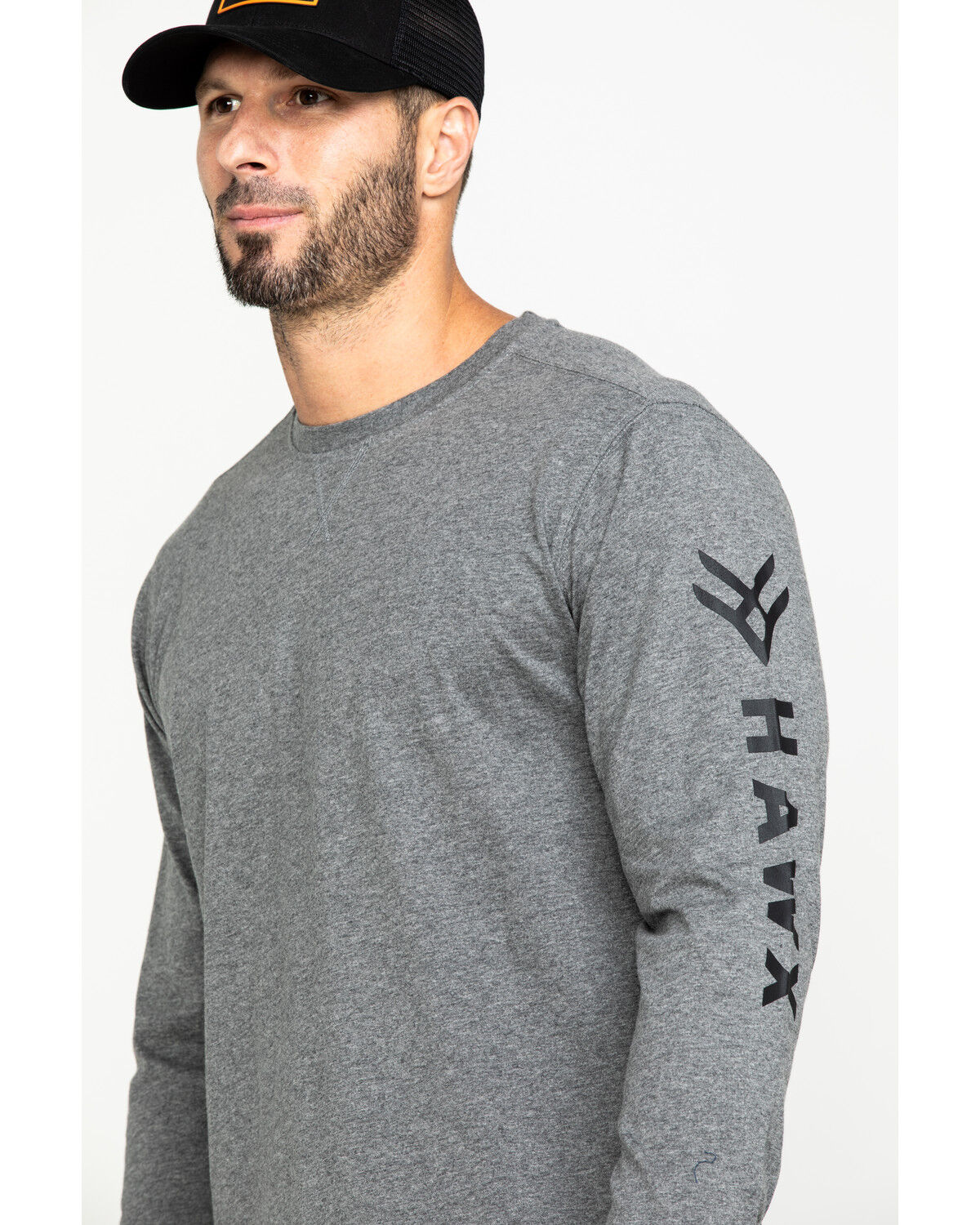 Image #5 - Hawx Men's Gray Logo Sleeve Long Sleeve Work T-Shirt - Tall, Heather Grey, hi-res