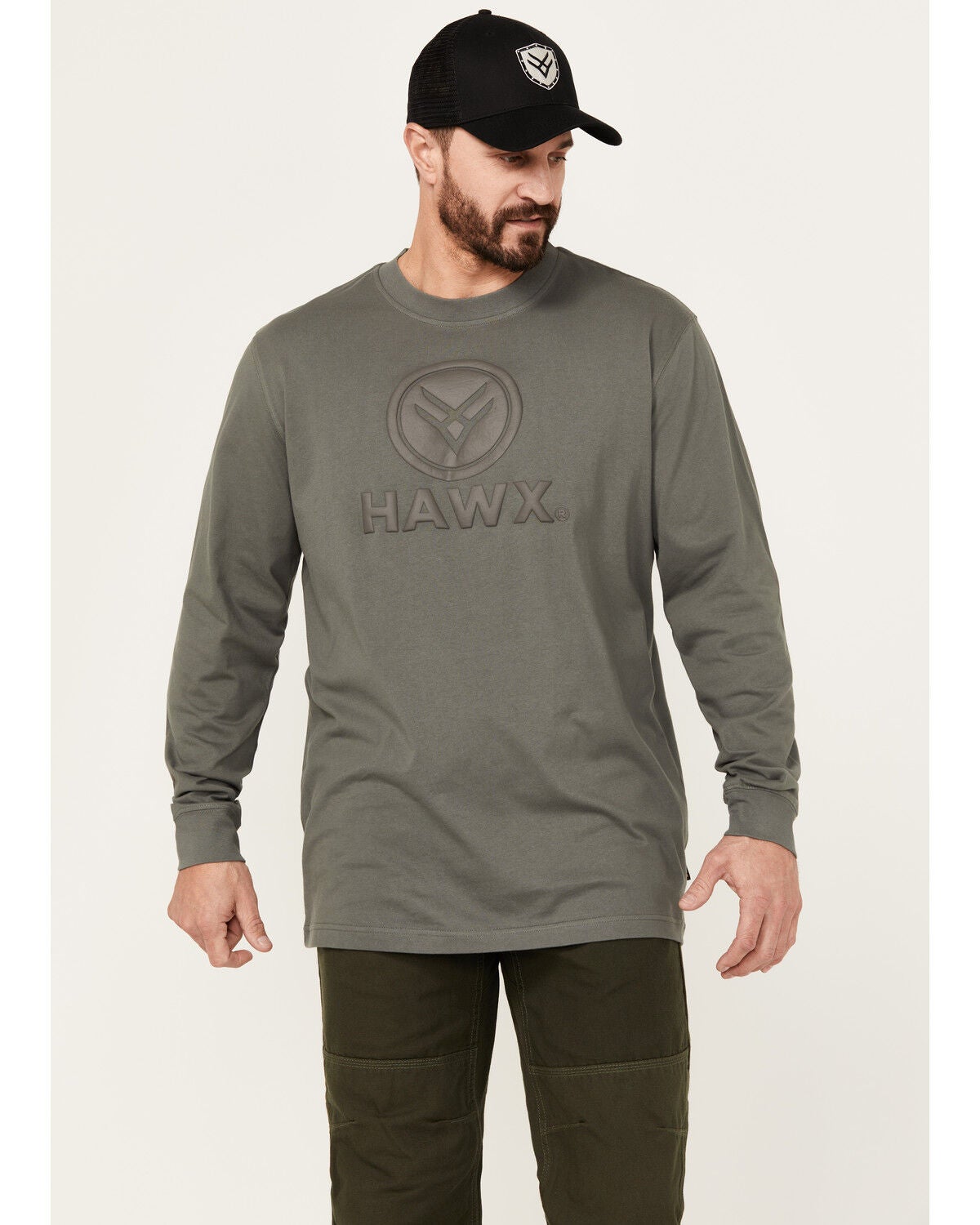 Hawx Men's Long Sleeve Graphic Work T-Shirt, Charcoal, hi-res