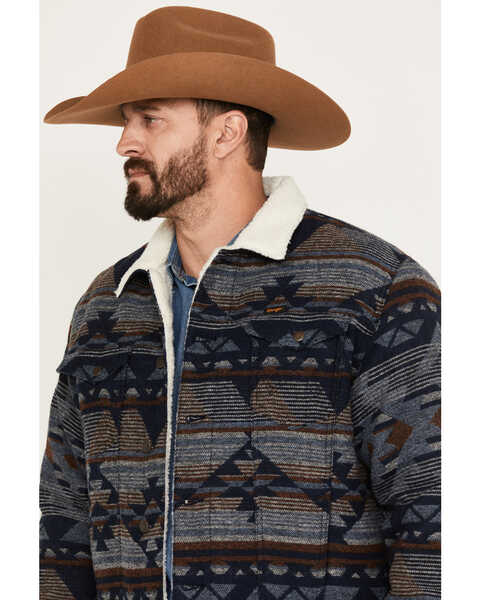 Image #2 - Wrangler Men's Southwestern Print Sherpa Button Down Jacquard Jacket, Blue, hi-res