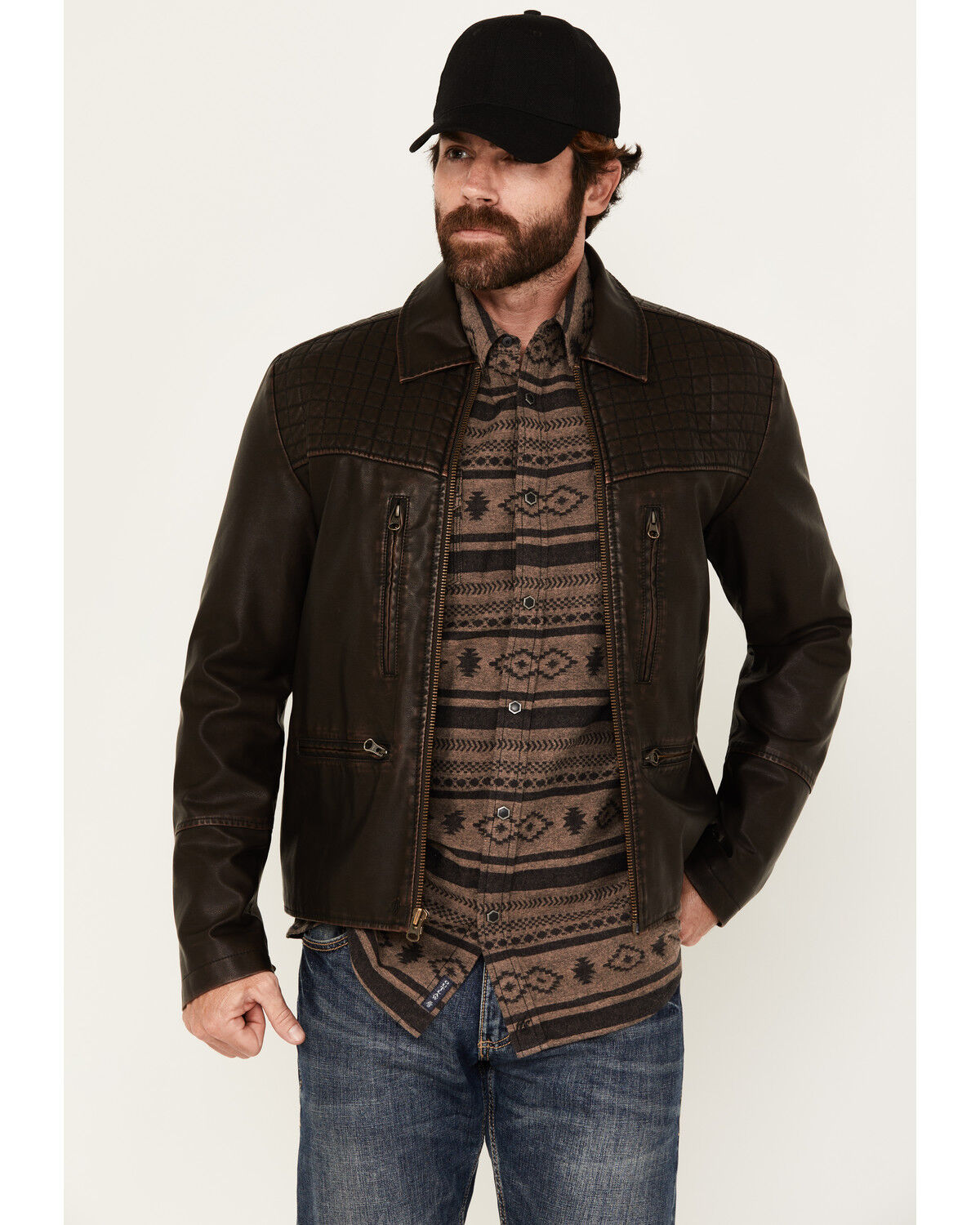 Image #1 - Moonshine Spirit Men's Outlaw Faux Leather Moto Biker Jacket, Dark Brown, hi-res