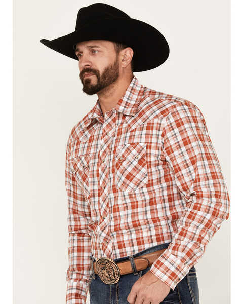 Image #2 - Wrangler Retro Men's Plaid Print Long Sleeve Snap Western Shirt, Orange, hi-res