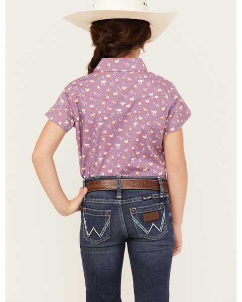 Image #4 - Shyanne Girls' Printed Short Sleeve Button-Down Western Stretch Shirt, Purple, hi-res