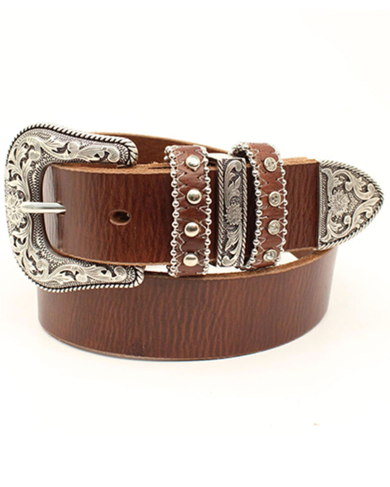 M & F Kids' Brown Leather Nocona Belt , Brown, hi-res