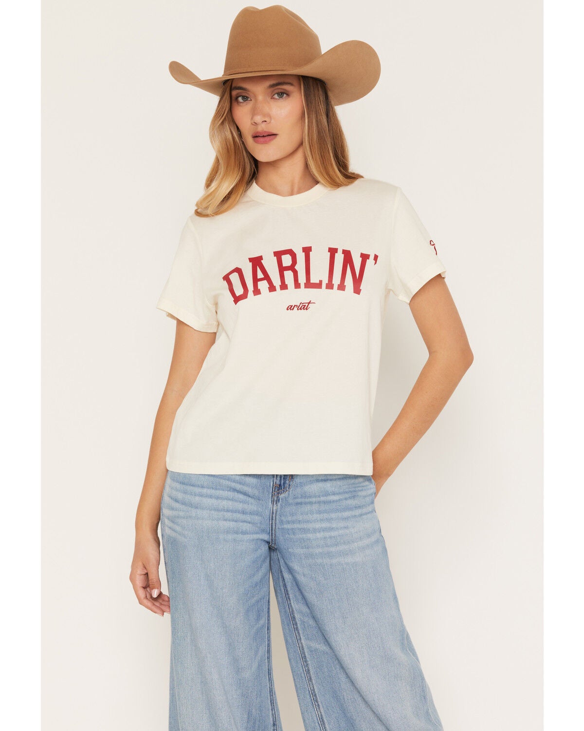 Image #1 - Ariat Women's Collegiate Darlin' Short Sleeve Graphic Tee, White, hi-res