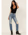 Sneak Peek Women's Frayed Hem Crop Flare Jeans, Blue, hi-res