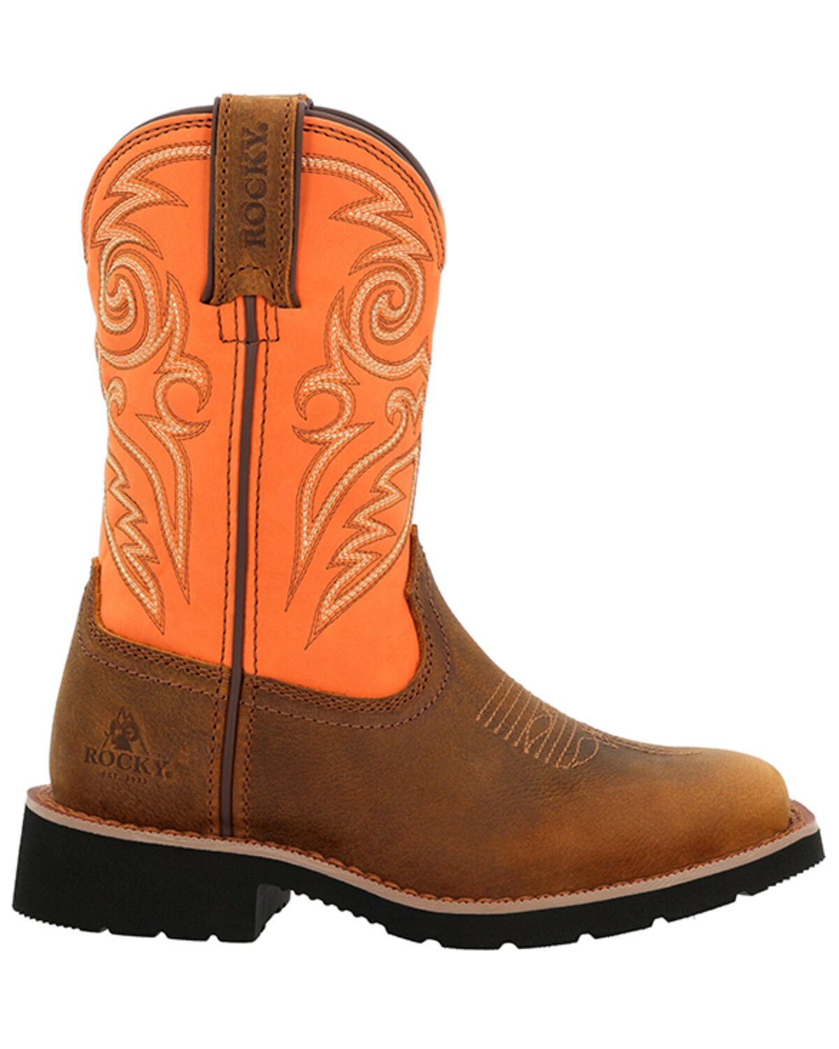 Image #2 - Rocky Boys' Monocrepe Western Boots - Broad Square Toe, Orange, hi-res