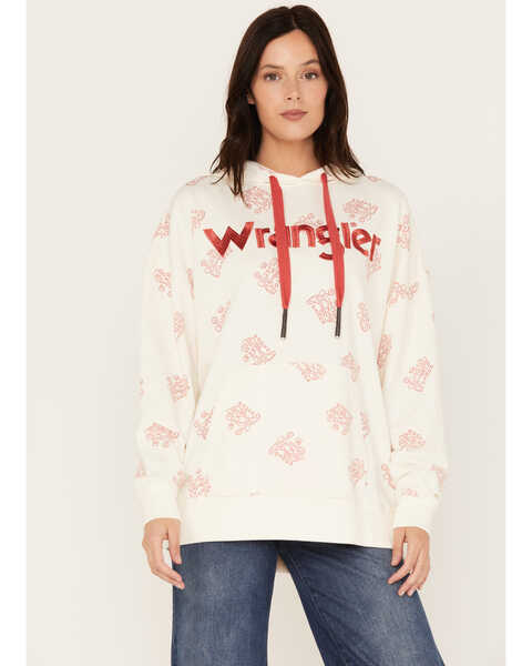 Image #2 - Wrangler Women's Boot Toss Embroidered Hoodie, White, hi-res