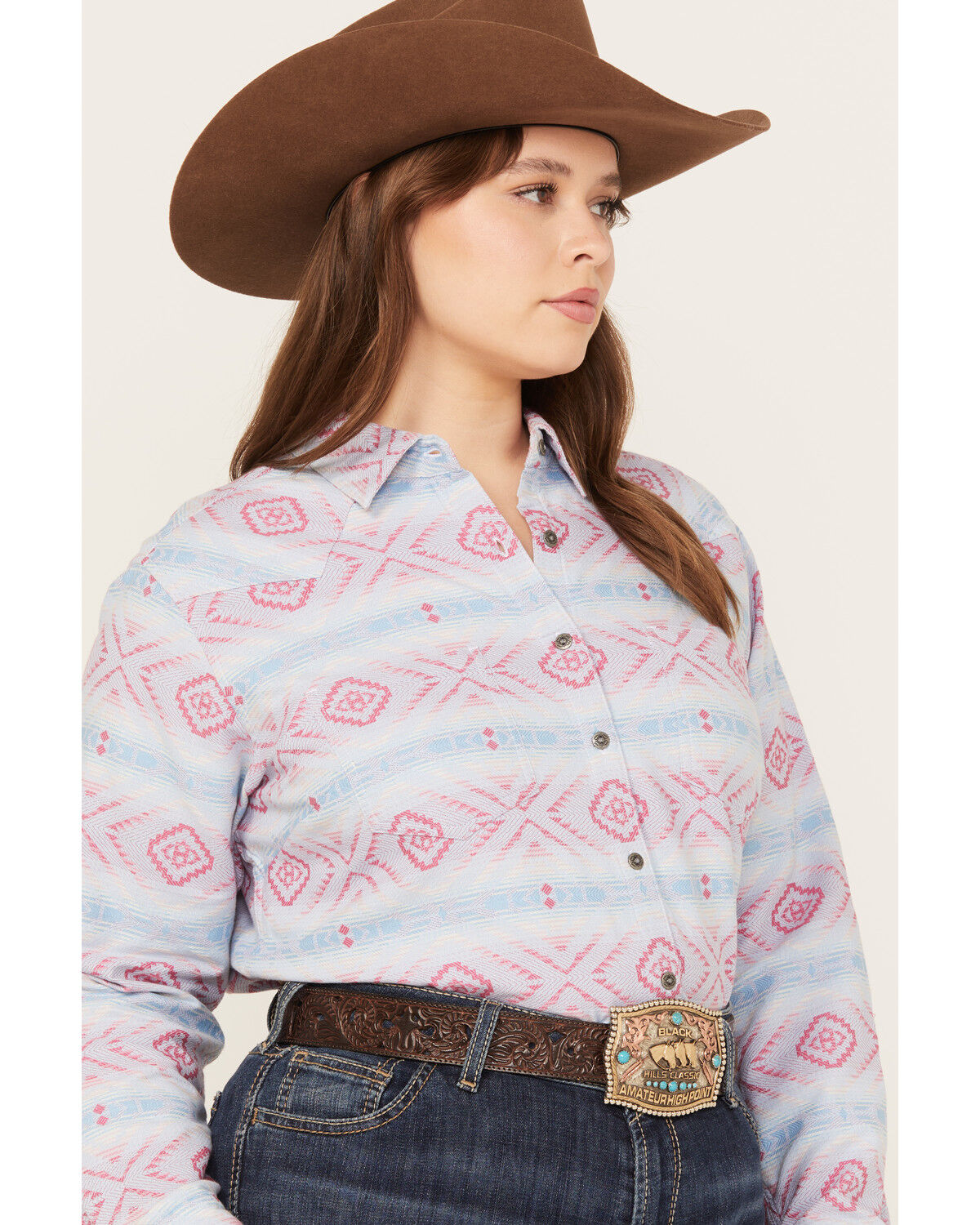 Image #2 - Ariat Women's R.E.A.L Billie Jean Southwestern Print Shirt - Plus, Blue, hi-res