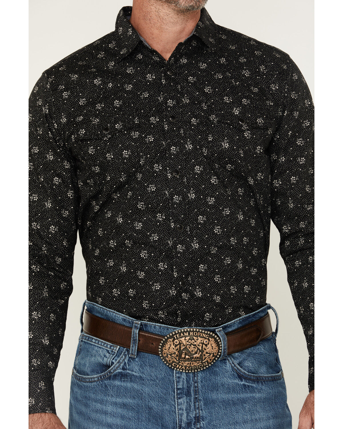 Image #3 - Cody James Men's Saddle Peak Floral Print Long Sleeve Snap Western Shirt, Black, hi-res