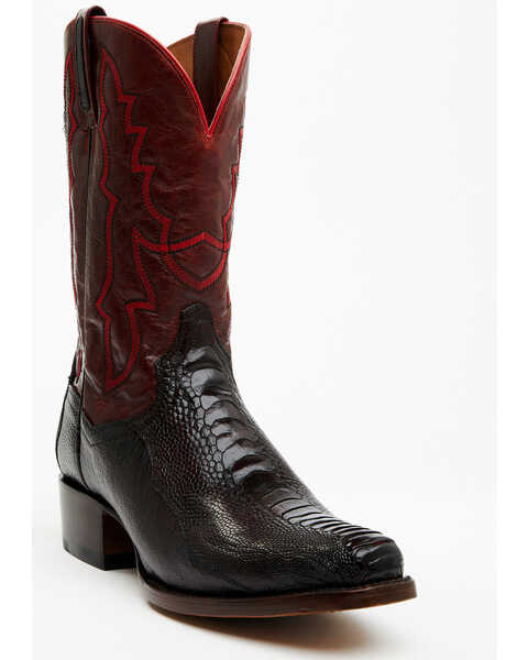 Dan Post Men's 12" Exotic Ostrich Leg Western Boots - Square Toe , Black Cherry, hi-res