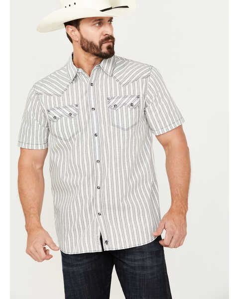 Image #1 - Moonshine Spirit Men's Striped Short Sleeve Western Snap Shirt, White, hi-res