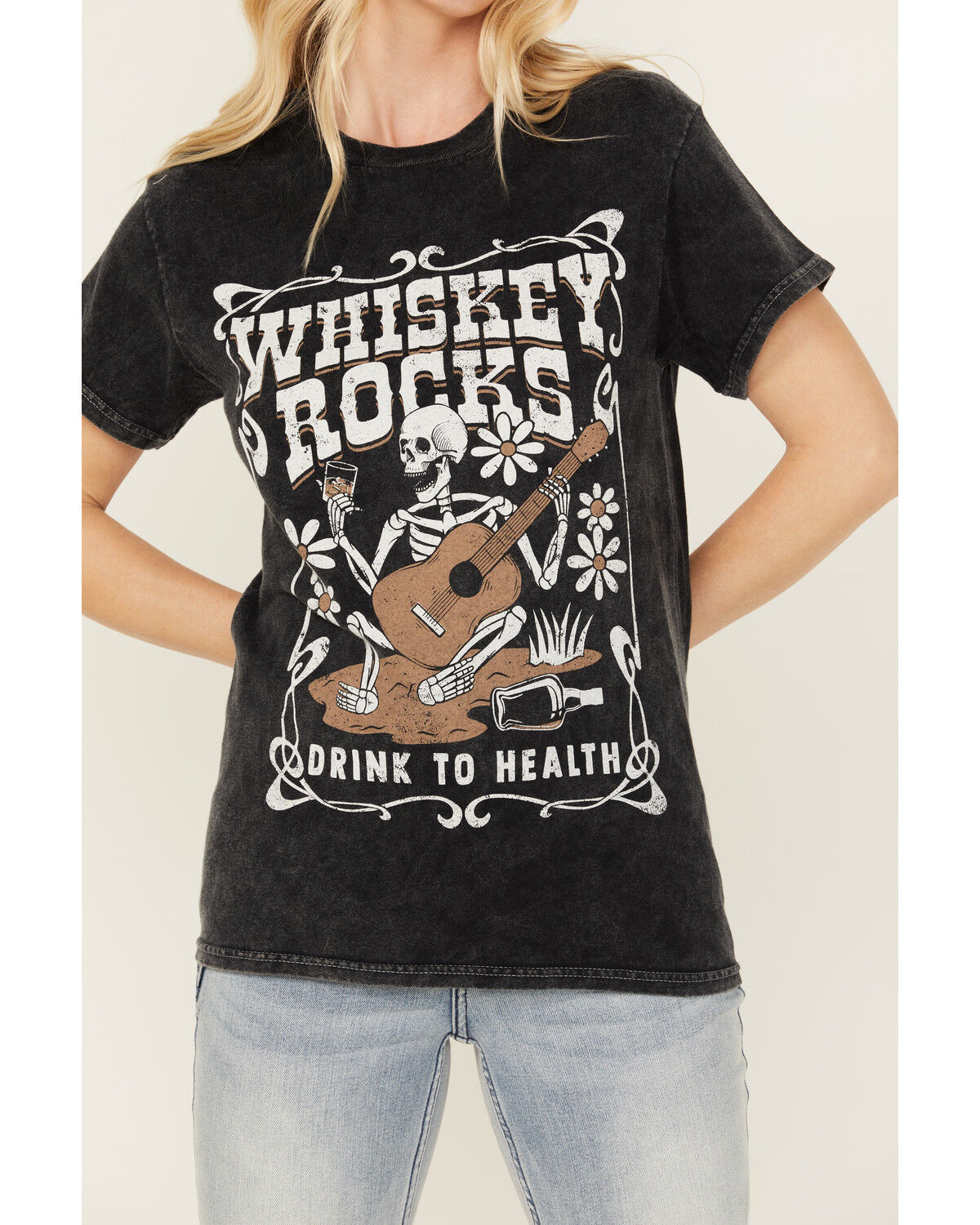Image #3 - Youth in Revolt Women's Whiskey Rocks Skeleton Short Sleeve Graphic Tee, Black, hi-res
