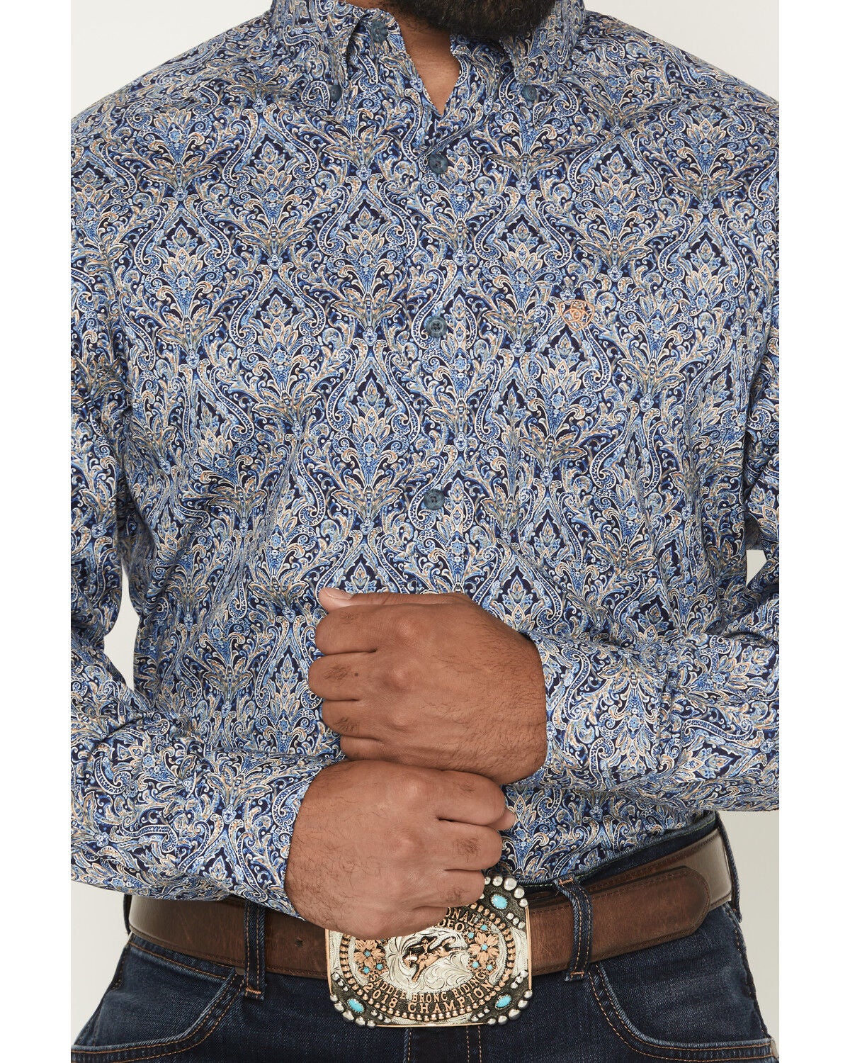 Image #3 - Ariat Men's Stoney Paisley Print Long Sleeve Button-Down Western Shirt - Tall, Blue, hi-res