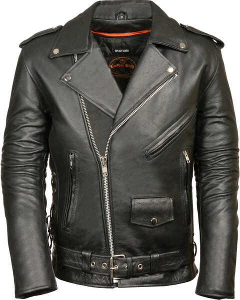 Milwaukee Leather Men's Classic Side Lace Police Style Motorcycle Jacket - Tall - 5XT, Black, hi-res