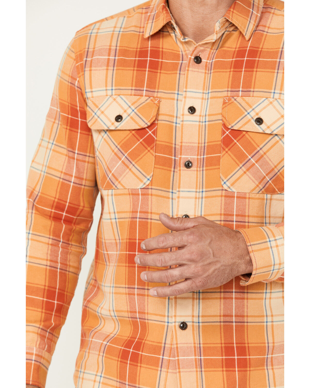 Image #3 - Pendleton Men's Beach Shack Plaid Print Long Sleeve Button-Down Western Shirt, Orange, hi-res