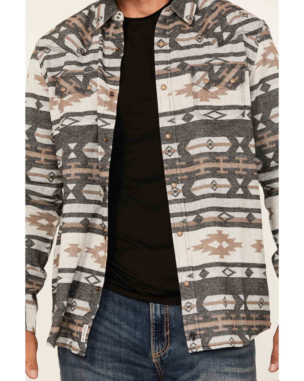 Image #3 - Moonshine Spirit Men's Gun Shop Southwestern Print Long Sleeve Snap Flannel Shirt, Tan, hi-res