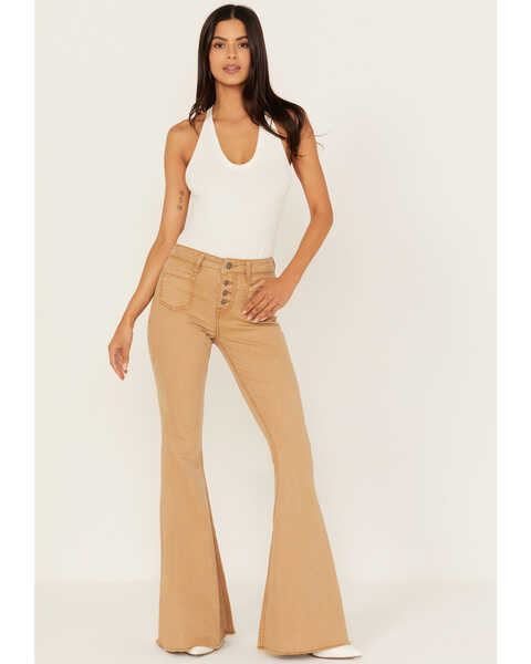 Image #1 - Shyanne Women's Iced Coffee High Rise Stretch Super Flare Jeans, Coffee, hi-res