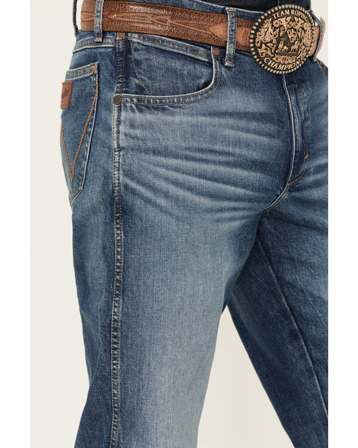 Image #2 - Wrangler Retro Men's 77MWZ Whitley Medium Wash Slim Bootcut Stretch Denim Jeans, Medium Wash, hi-res