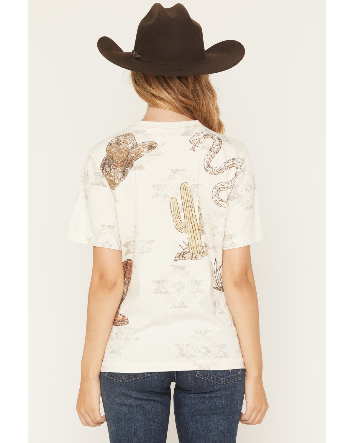 Image #4 - Shyanne Women's Allover Western Print Short Sleeve Graphic Tee, Cream, hi-res