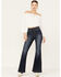 Image #1 - Cello Women's Dark Wash Exposed Button High Rise Flare Jeans, , hi-res