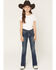 Image #3 - Rock & Roll Denim Girls' Dark Wash Star Embroidered Bootcut Stretch Denim Jeans, Dark Wash, hi-res