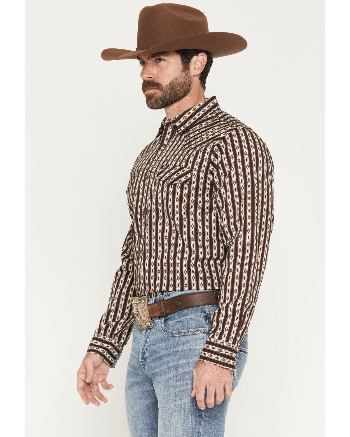 Image #2 - Cody James Men's Cowboys Legacy Southwestern Striped Long Sleeve Snap Western Shirt, Brown, hi-res