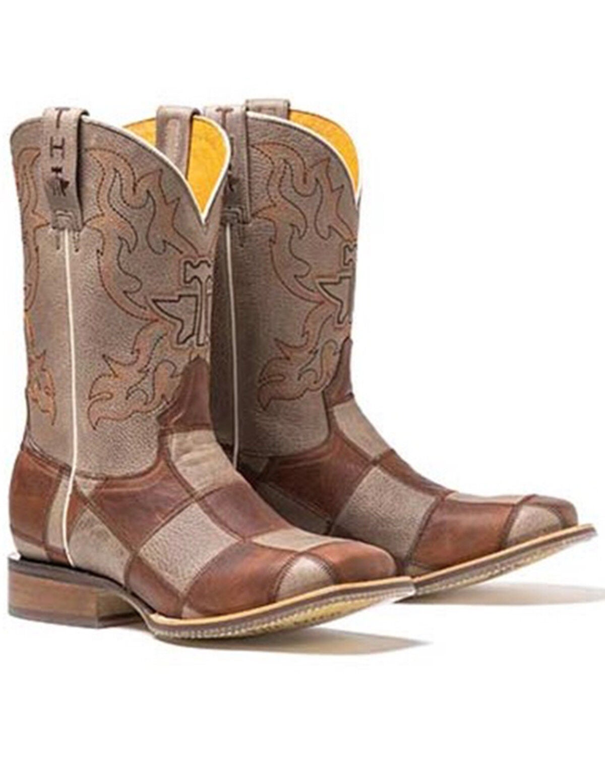Tin Haul Men's Checkers Western Boots - Broad Square Toe, Tan, hi-res