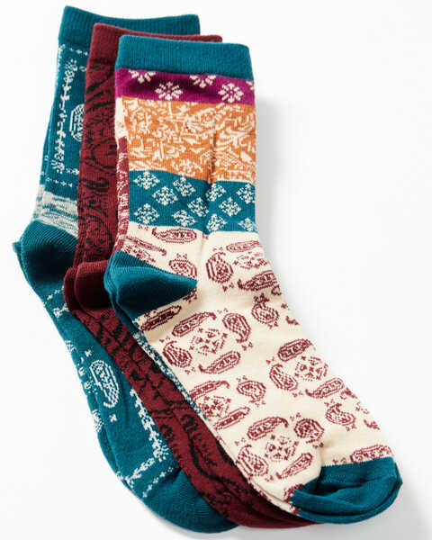 Shyanne Women's Multicolored Patchwork Paisley 3-Pack Crew Socks , Multi, hi-res