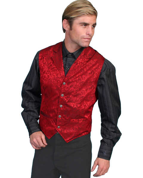 Image #1 - Wahmaker by Scully Men's Silk Floral Single Breasted Vest, Red, hi-res