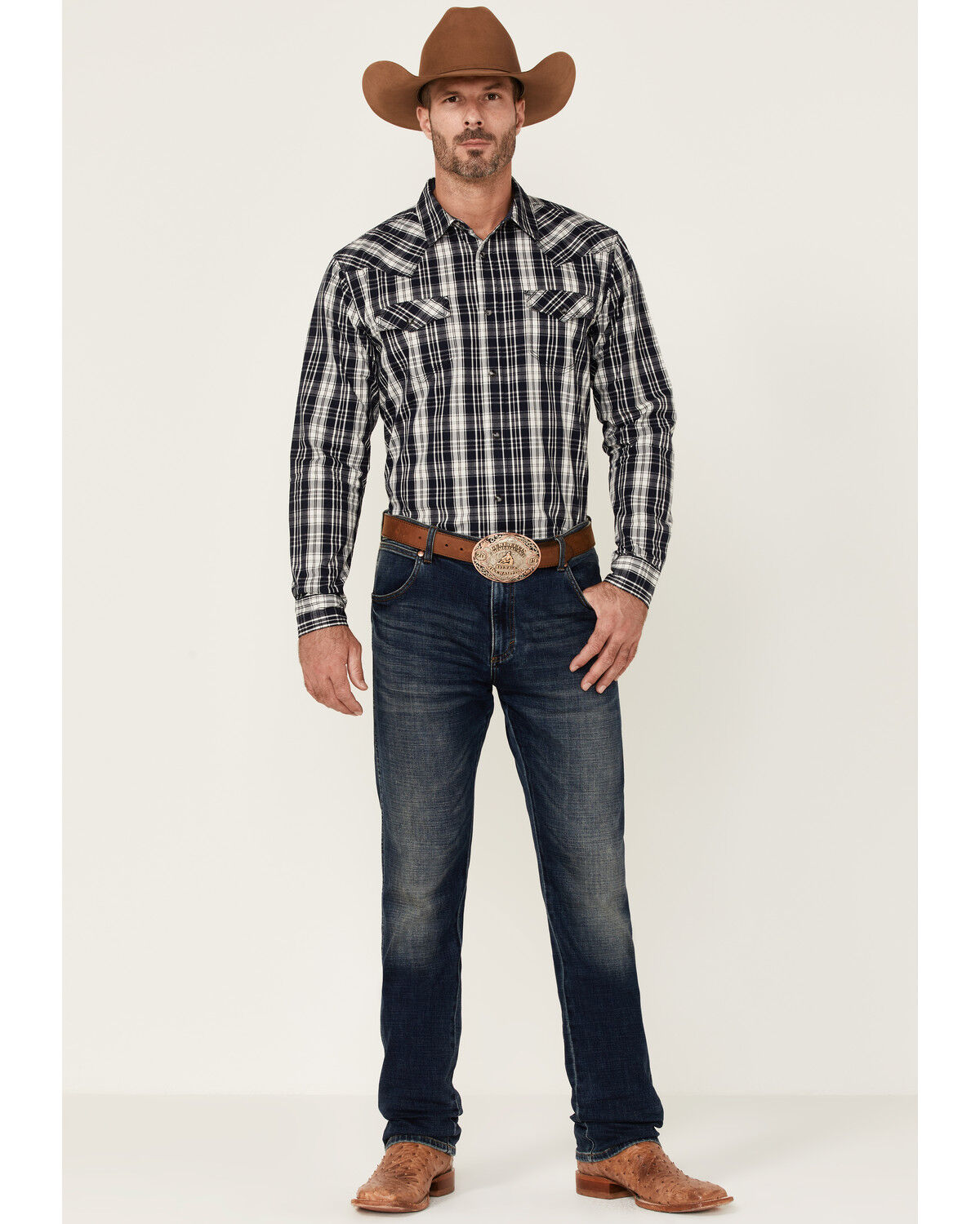Image #2 - Moonshine Spirit Men's San Antomio Large Plaid Long Sleeve Snap Western Shirt, Navy, hi-res