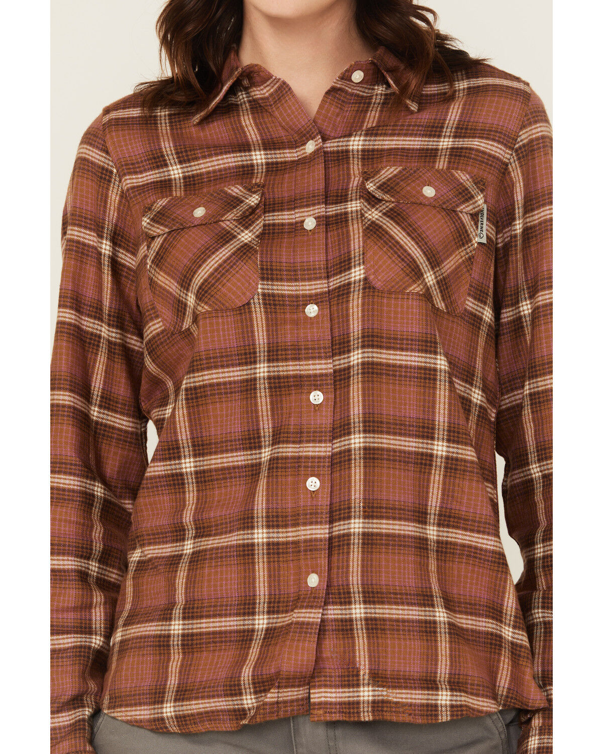 Image #3 - Wolverine Women's Autumn II Plaid Print Long Sleeve Button-Down Flannel Shirt, Brown, hi-res