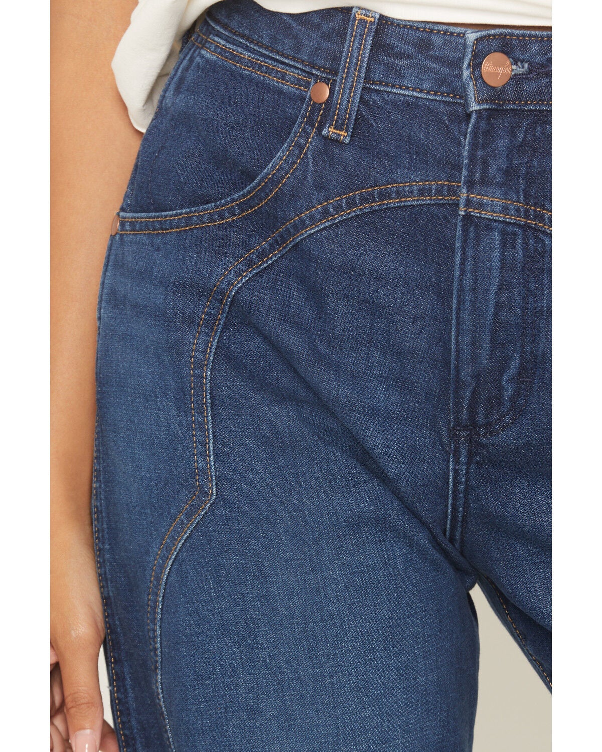 Image #2 - Wrangler Women's Rustlers Retreat Dark Wash High Rise Sleek Barrel Denim Jeans, Dark Wash, hi-res