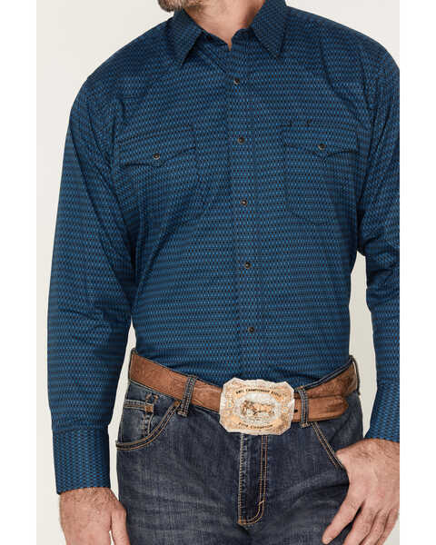 Image #3 - Wrangler Men's Silver Edition Geo Print Long Sleeve Snap Western Shirt, Blue, hi-res