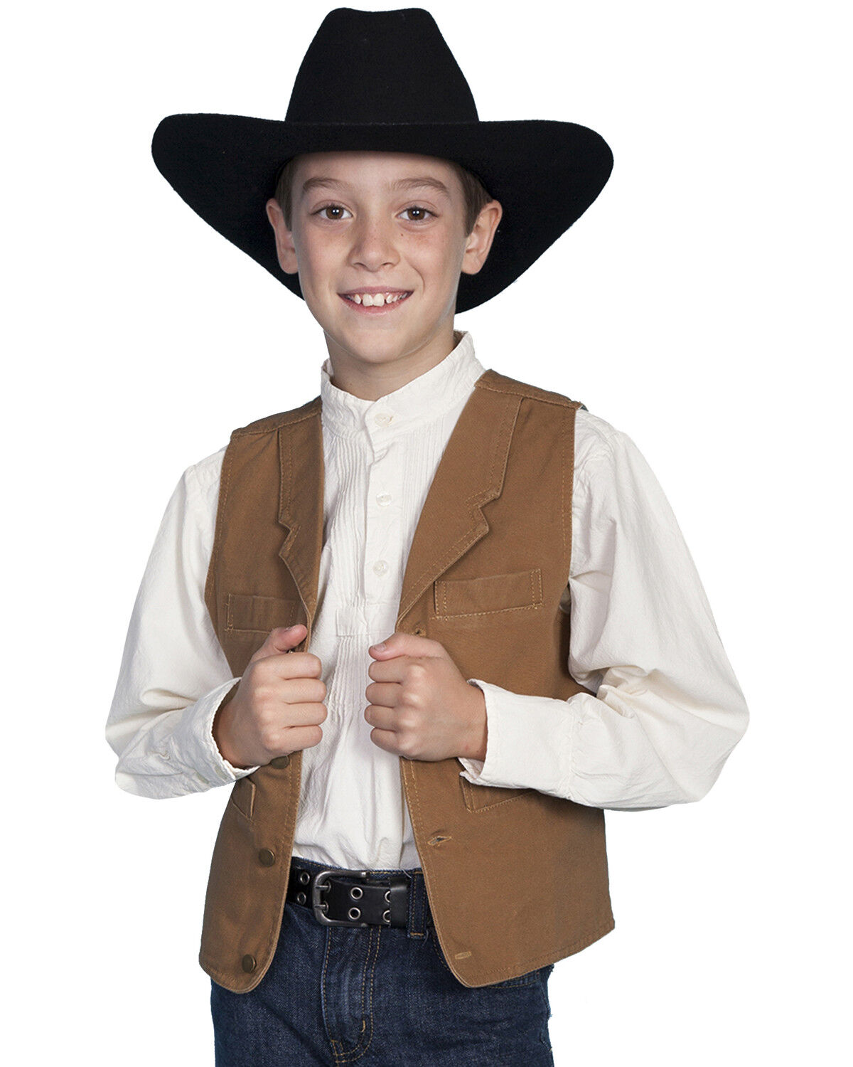 Image #1 - Scully Boys' Canvas Vest, Brown, hi-res