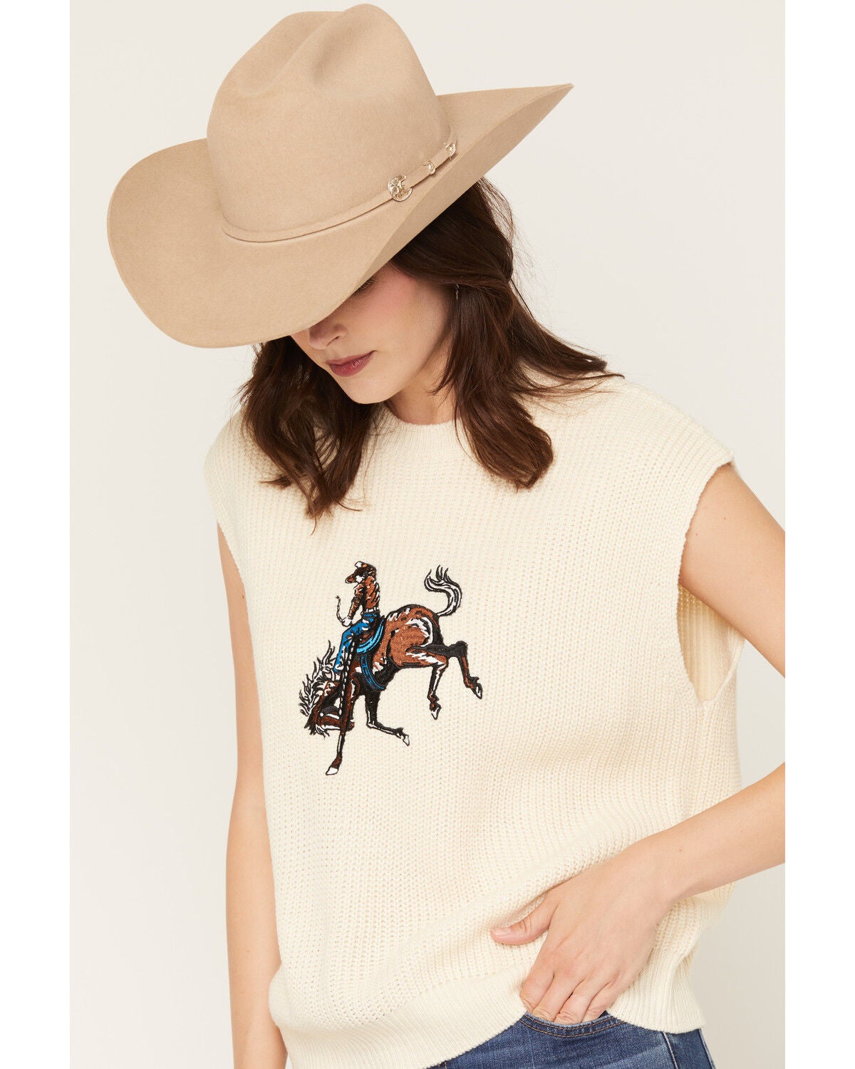 Image #2 - Rock & Roll Denim Women's Cowboy Sweater Vest, Natural, hi-res