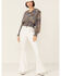 Revel Women's Tapestry Print Smocked Long Sleeve Top, Blue, hi-res