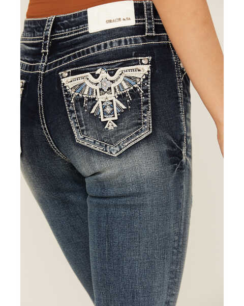 Image #2 - Grace in LA Women's Medium Wash Mid Rise Thunderbird Pocket Bootcut Stretch Denim Jeans , Medium Wash, hi-res