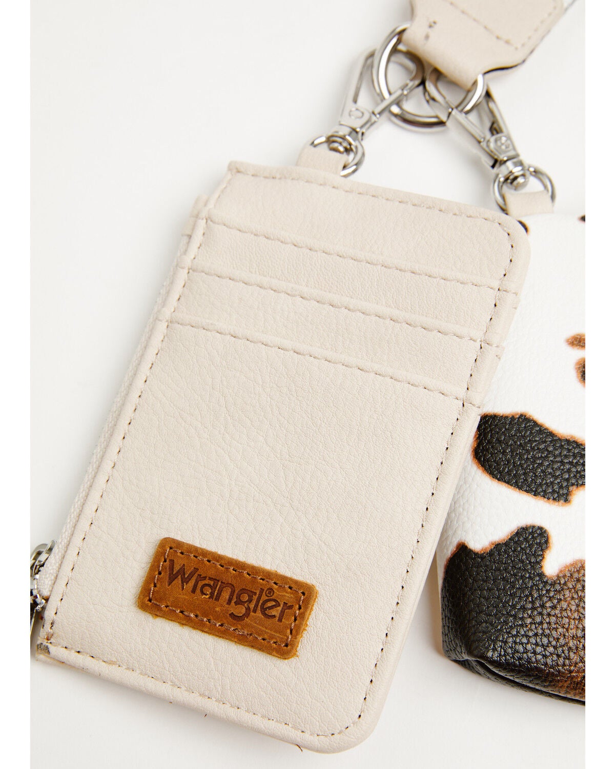 Image #3 - Wrangler Women's Boot Barn Exclusive Daisy Cow Print Dual Pouch Wristlet, Beige, hi-res