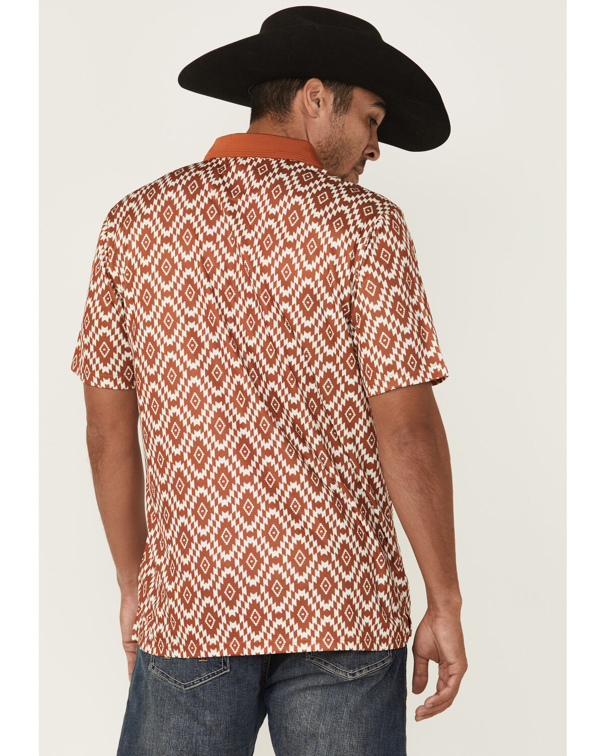Image #4 - RANK 45® Men's Crossfire Southwestern Print Short Sleeve Polo, Brown, hi-res