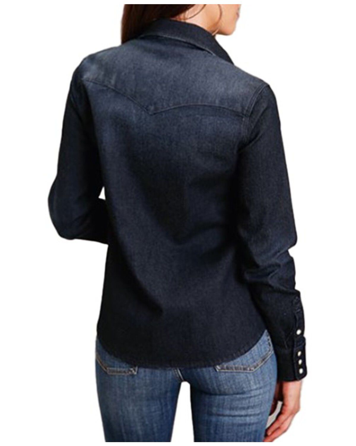 Image #2 - Stetson Women's Dark Wash Denim Embroidered Long Sleeve Snap Western Shirt, Dark Wash, hi-res