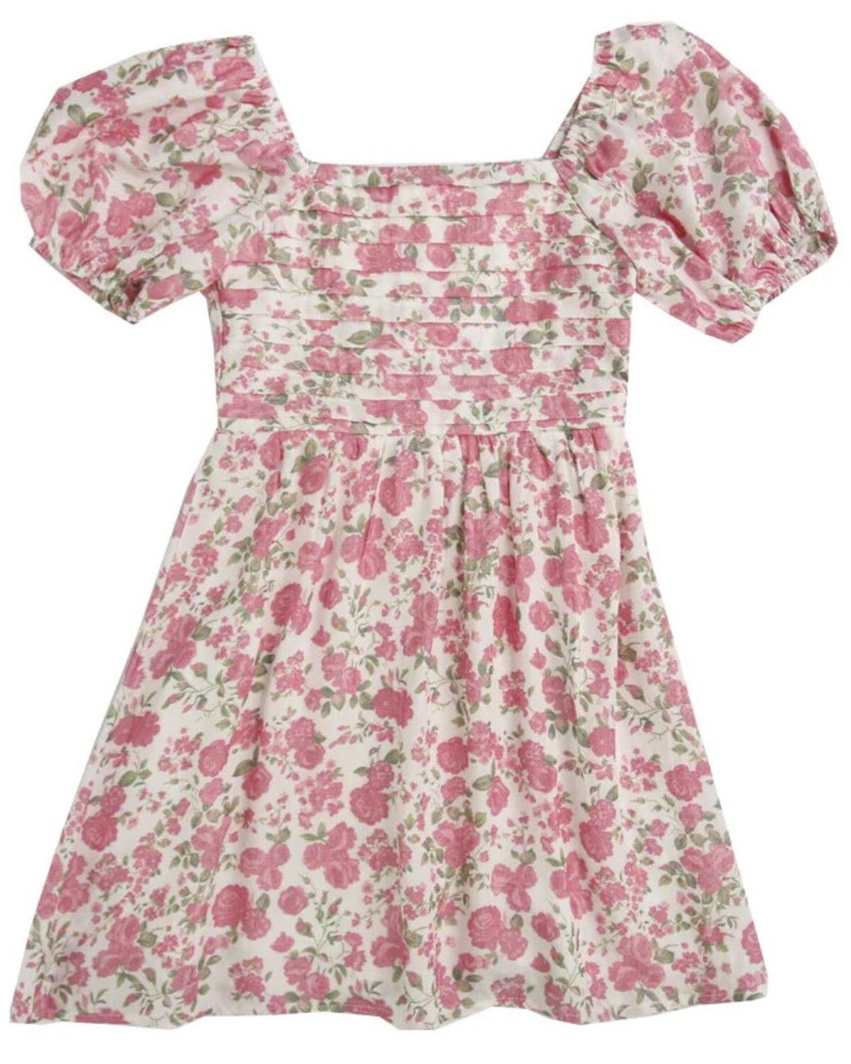Image #1 - Trixxi Little Girls' Floral Print Puff Sleeve Midi Dress, Pink, hi-res