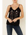 Shyanne Women's Shifflee Embroidered Button-Front Cami Tank Top, Black, hi-res