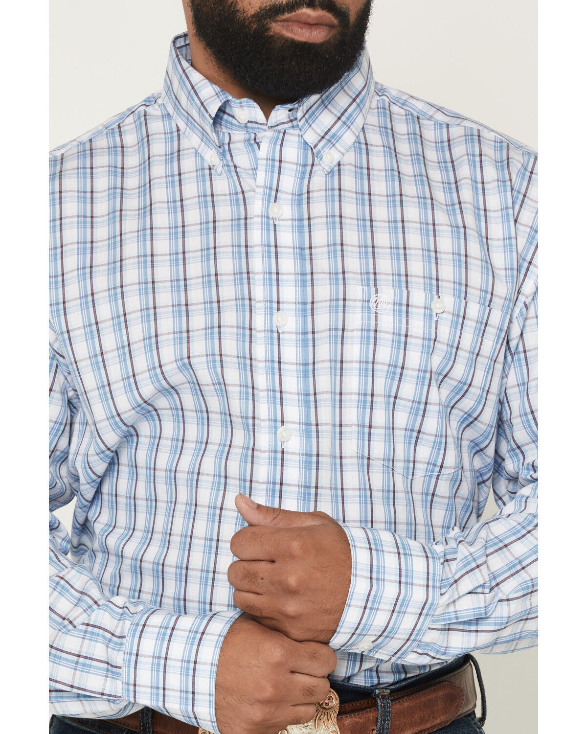 Image #3 - Wrangler Men's Plaid Print Long Sleeve Button-Down Western Shirt - Tall, Blue, hi-res