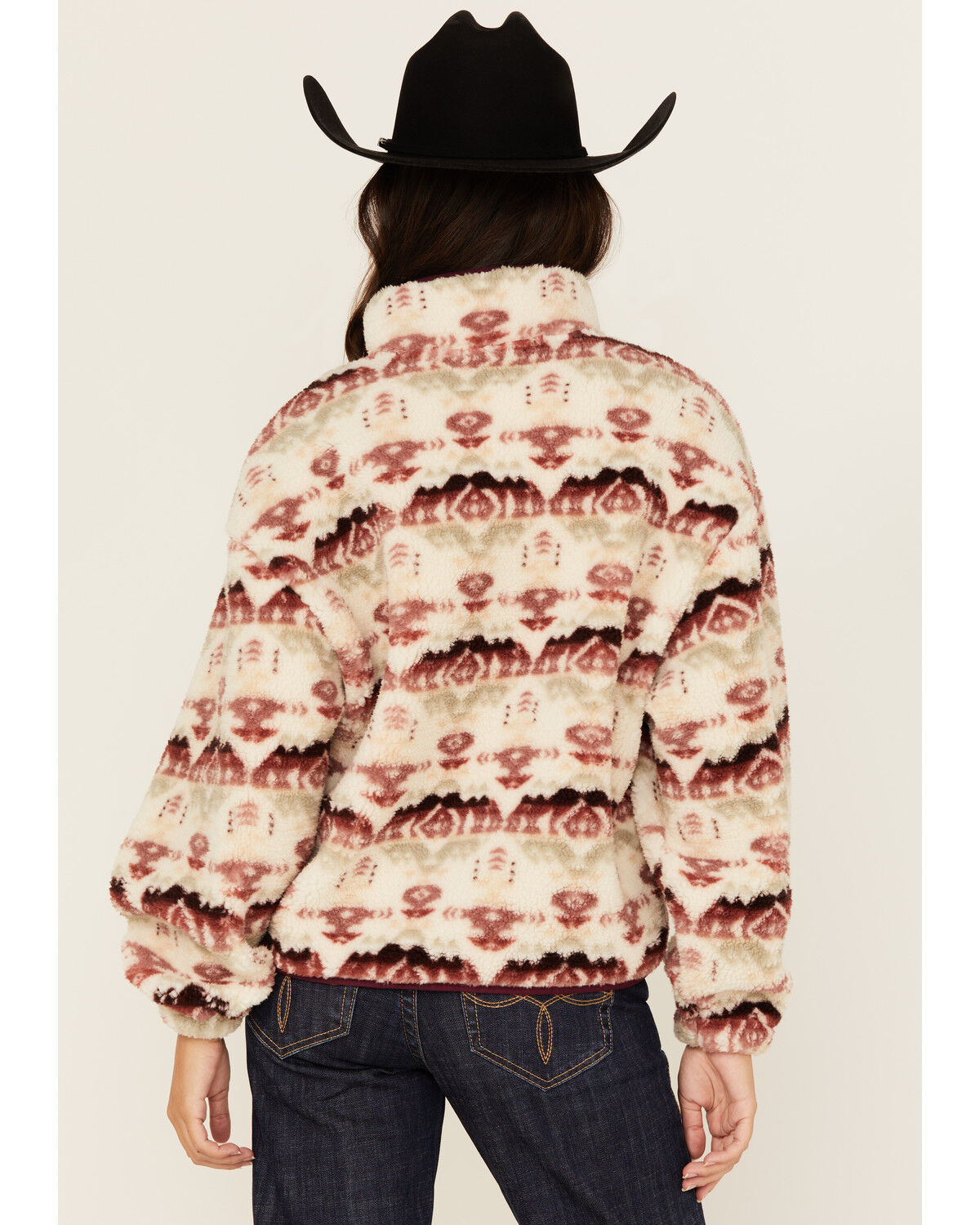 Image #4 - Rock & Roll Denim Women's Southwestern Print Sherpa Pullover, Cream, hi-res