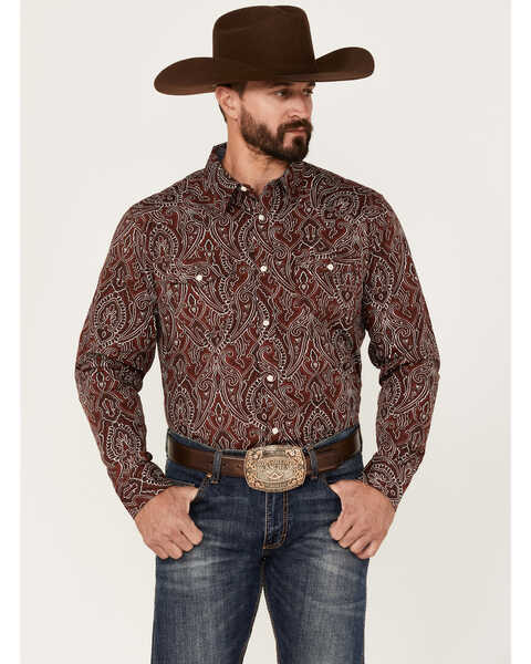 Cody James Men's Conquistador Paisley Print Long Sleeve Snap Western Shirt , Red, hi-res
