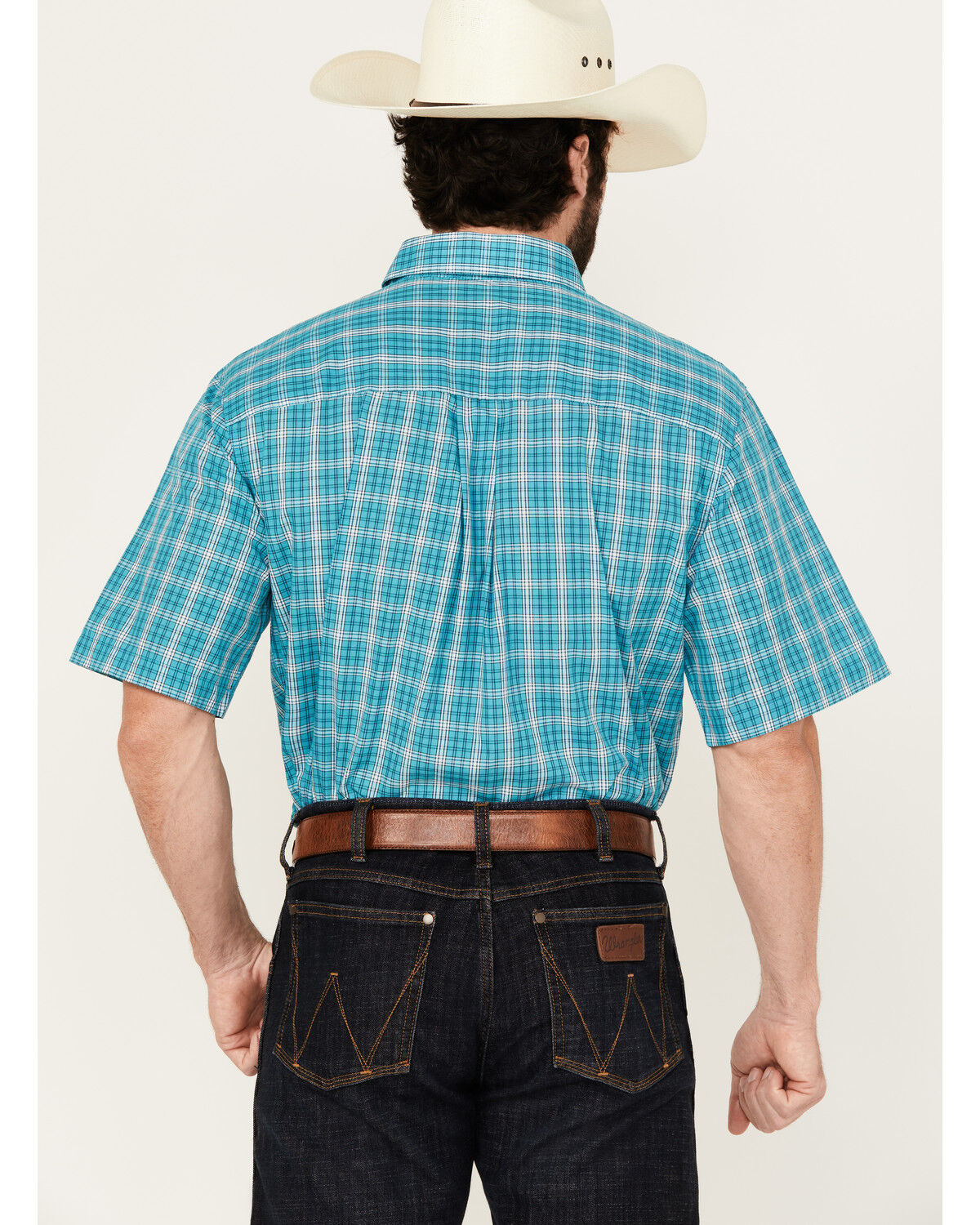 Image #4 - Wrangler Riata Men's Boot Barn Exclusive Assorted Plaid Print Short Sleeve Button-Down Stretch Western Shirt, Multi, hi-res