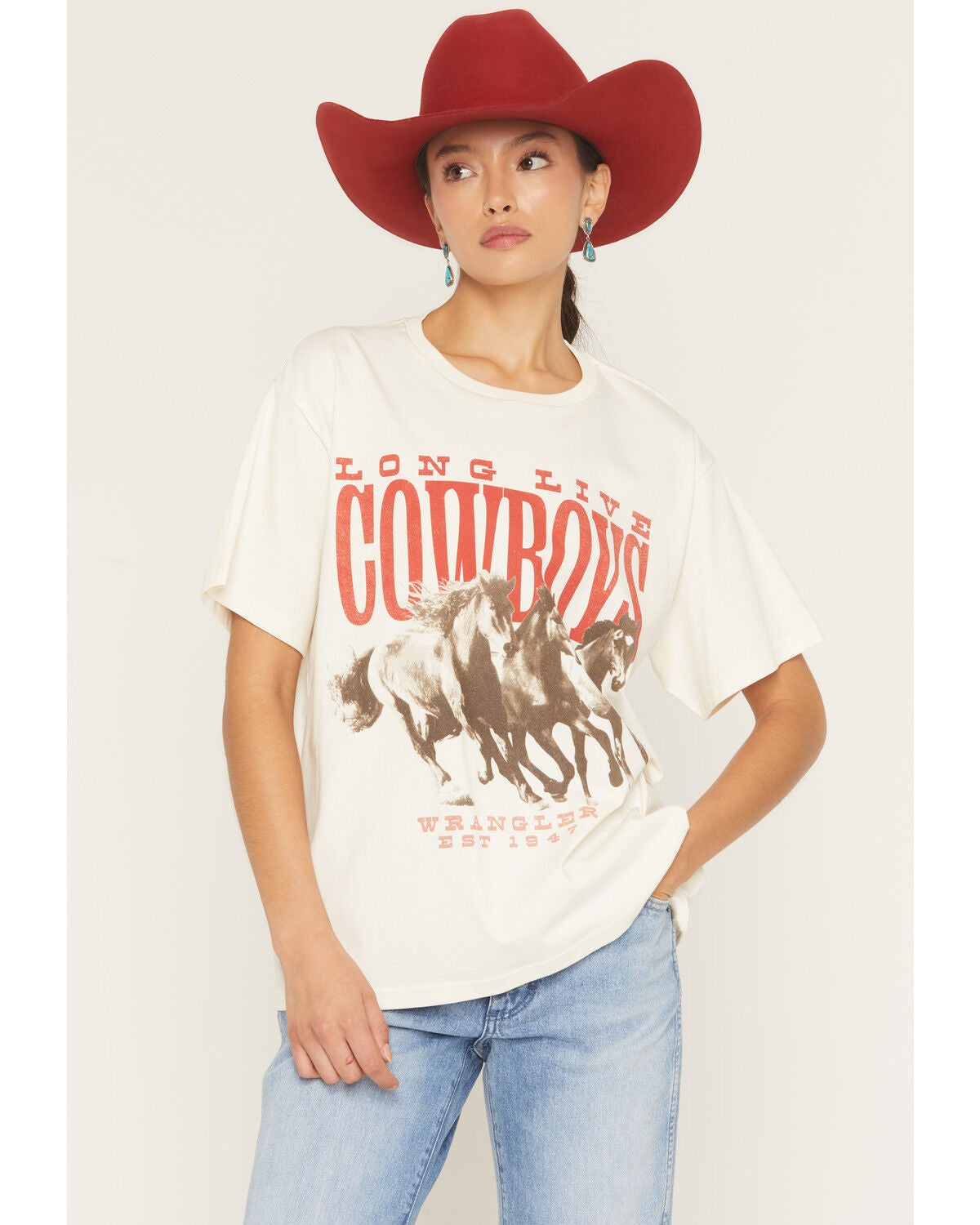 Image #1 - Wrangler Retro Women's Long Live Cowboys Short Sleeve Graphic Tee, Cream, hi-res