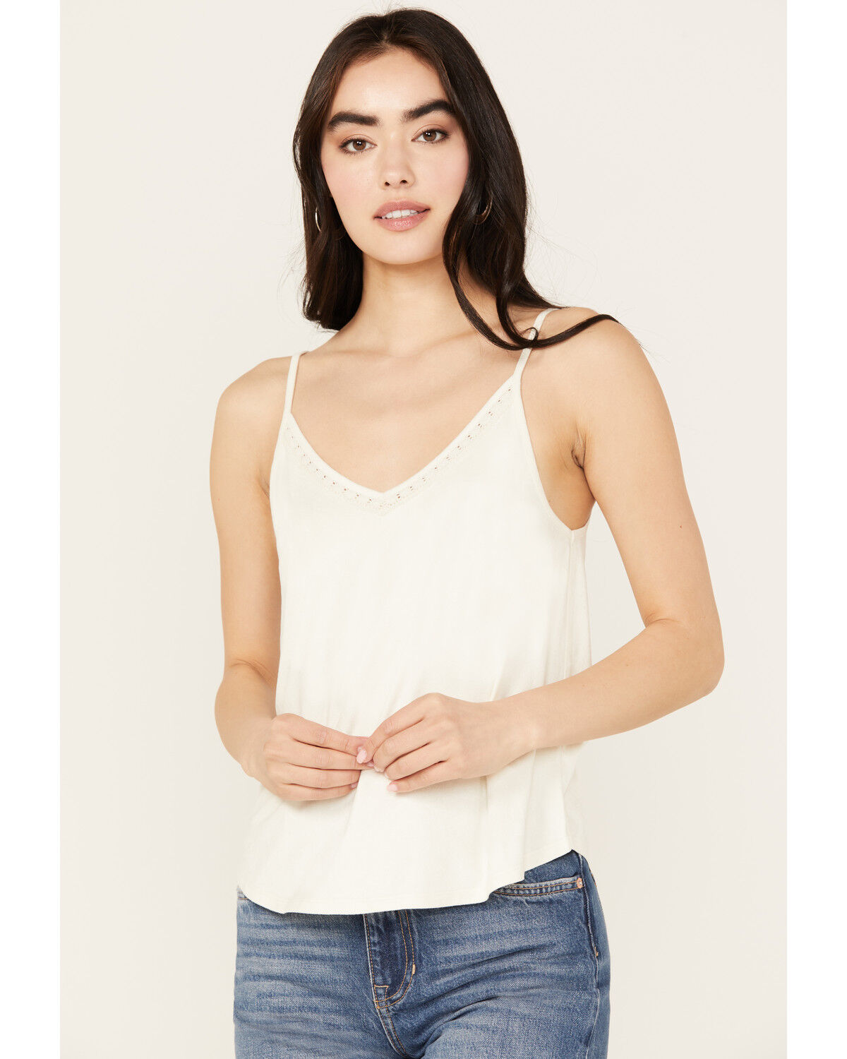 Image #1 - Shyanne Women's Crochet Lace Faux Suede Cami Top, Ivory, hi-res